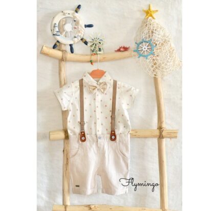 Erkek Bebek Askılı İkili Takım Krem-E4/1