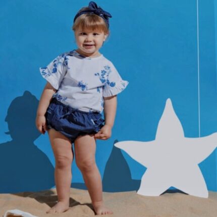 Mavi Çiçekli 3’lü Kız Takım-E39